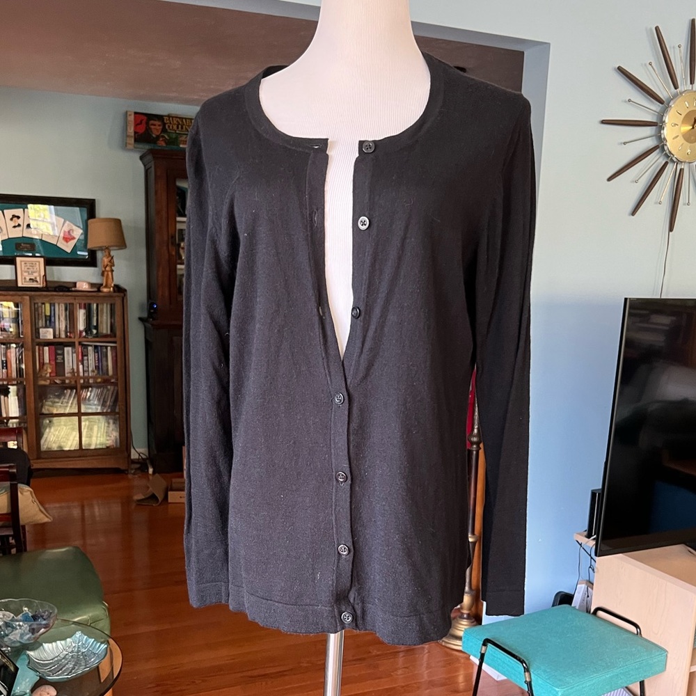 Coldwater creek, black cardigan, large 14 cotton nylon lightweight